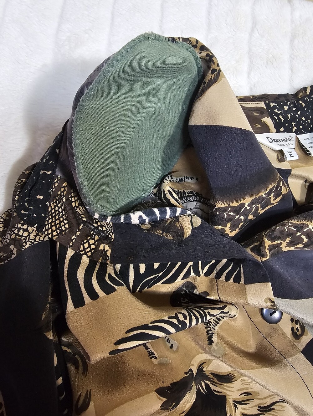 Vintage Dorman 100% Silk Safari Animal Print Button Up Blouse Shirt XL 90s - Picture 4 of 10